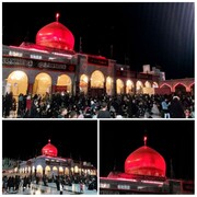 گنبد حرم حضرت زینب در شب عاشورا سرخ گون شد +عکس