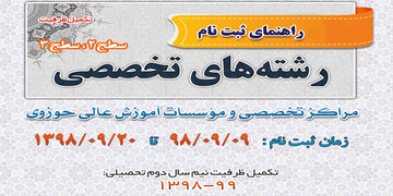 اطلاعیه تکمیل ظرفیت رشته های تخصصی نیمه دوم سال تحصیلی ۹۹-۹۸