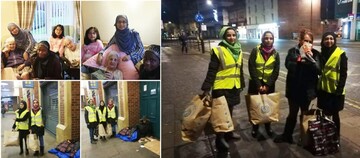 زنان مسلمان انگلستان در ایام کریسمس به بی خانمان‌ها لباس گرم پوشاندند