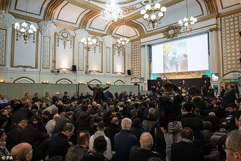 Muslims attend community memorial at Islamic Centre in London for the death of General Qassem Soleimani