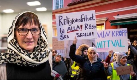 معلمان غیرمسلمان سوئدی در اعتراض به قانون منع حجاب، روسری سر کردند