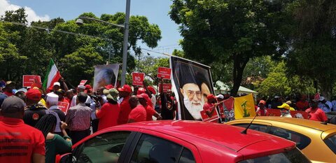 protest in front of US embassy in South Africa, Pretoria,  to support Iran and demand US to withdraw from Middle East,