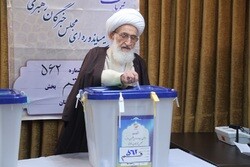 حضورآیت الله العظمی نوری همدانی در پای صندوق رأی/ همه برای تقویت کشور پای صندوق های رأی حاضر شوند