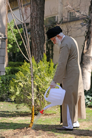 تصاویر/ کاشت دو اصله نهال میوه توسط رهبر انقلاب اسلامی