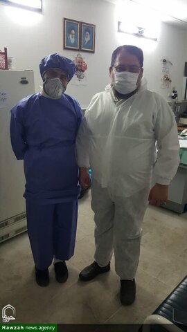 تصویری رپورٹ|ایران میں ڈاکٹر اور نرسوں کے ساتھ علماء بھی کرونا سے متاثرہ مریضوں کی خدمت میں مصروف