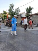ضدعفونی و گند زدایی معابر عمومی شهرستان دلفان توسط جهادگران فاطمیون
