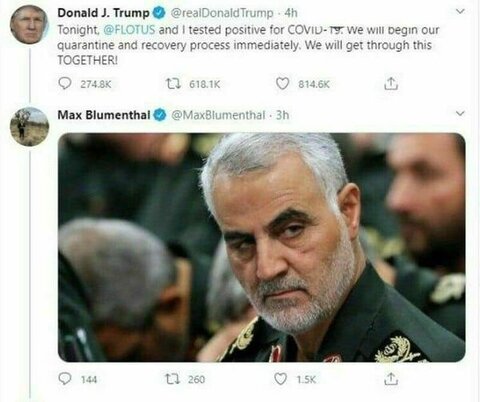 US Journalist replies to Trump’s tweet about contracting coronavirus by posting Martyr Suleiman’s photo