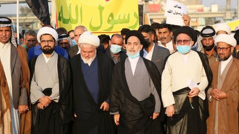 تظاهرات مردم نجف اشرف در محکومیت اهانت به نبی اکرم (ص) با حضور امام جمعه نجف