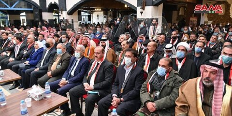 مراسم بزرگداشت شهیدان سلیمانی و المهندس در حومه دمشق