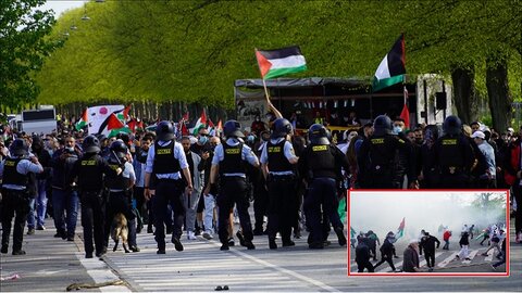 ڈنمارک میں فلسطینی عوام کی حمایت میں مظاہرہ، پولیس کا مظاہرین پر حملہ