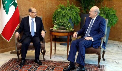 میشل عون رئیس جمهور لبنان و نجیب میقاتی نامزد نخست وزیری