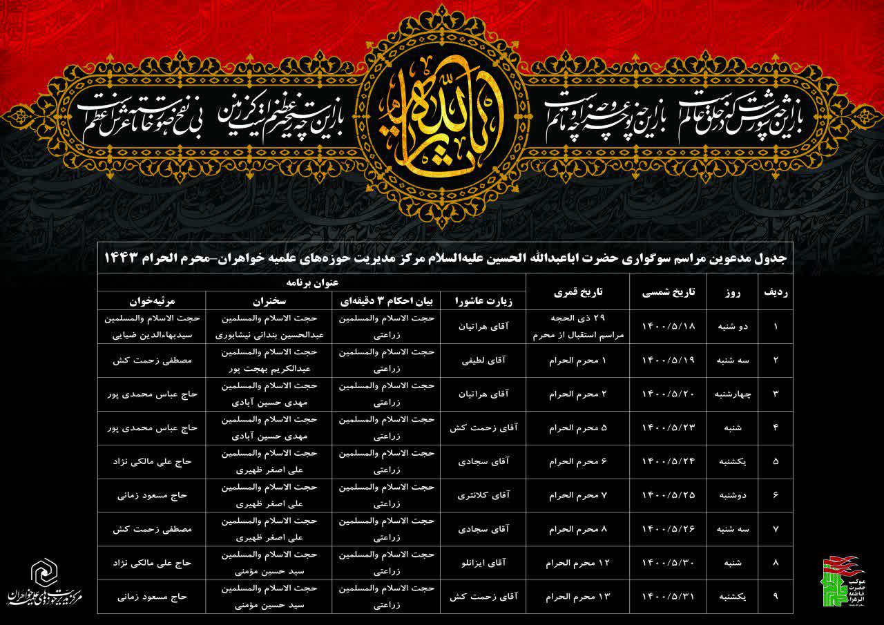 برنامه های عزاداری مرکز مدیریت حوزه خواهران در دهه اول محرم
