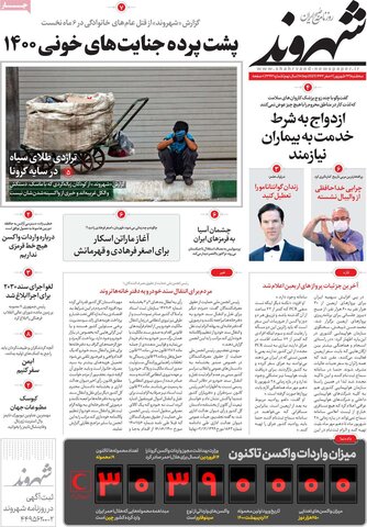 صفحه اول روزنامه‌های دوشنبه ۲۳ شهریور ۱۴۰۰