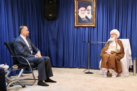 تصاویر / دیدار وزیر امور خارجه با آیت الله العظمی نوری همدانی
