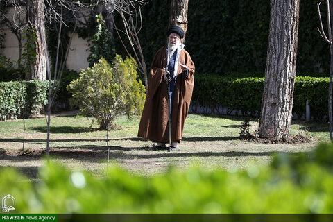 بالصور/ الإمام الخامنئي يغرس شتلتين لأشجار مثمرة في يوم الشّجرة