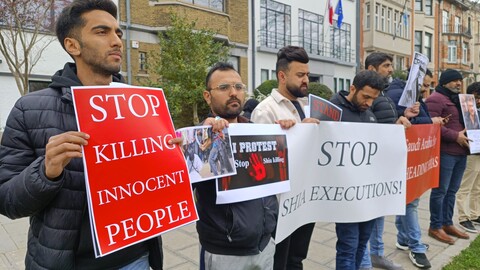بیلجم میں سعودی سفارتخانہ سعودی کے سامنے یمنی عوام کی حمایت میں احتجاج