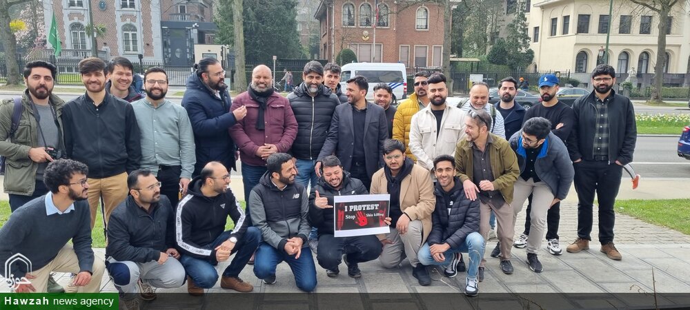 بلجیم میں سعودی سفارتخانہ کے سامنے یمنی عوام کی حمایت میں احتجاج 