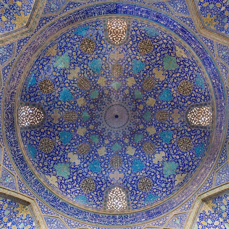 Detail of the interior dome of the Imam Mosque in Isfahan, Iran.