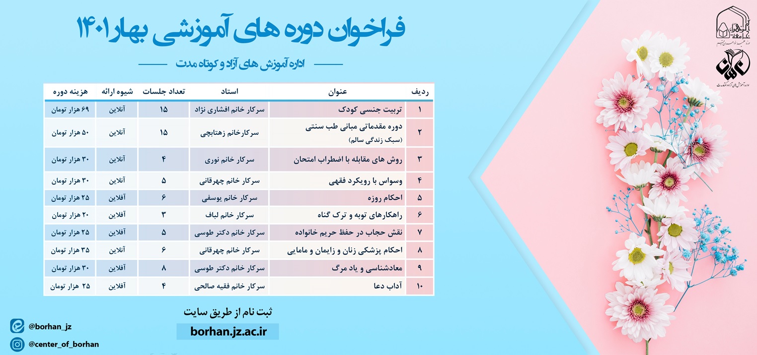 تمدید مهلت ثبت نام در دوره‌های کوتاه‌مدت جامعةالزهرا(س)