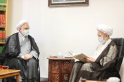 Photo/ Grand Ayatollah Sobhani Meets Iran Judiciary Chief