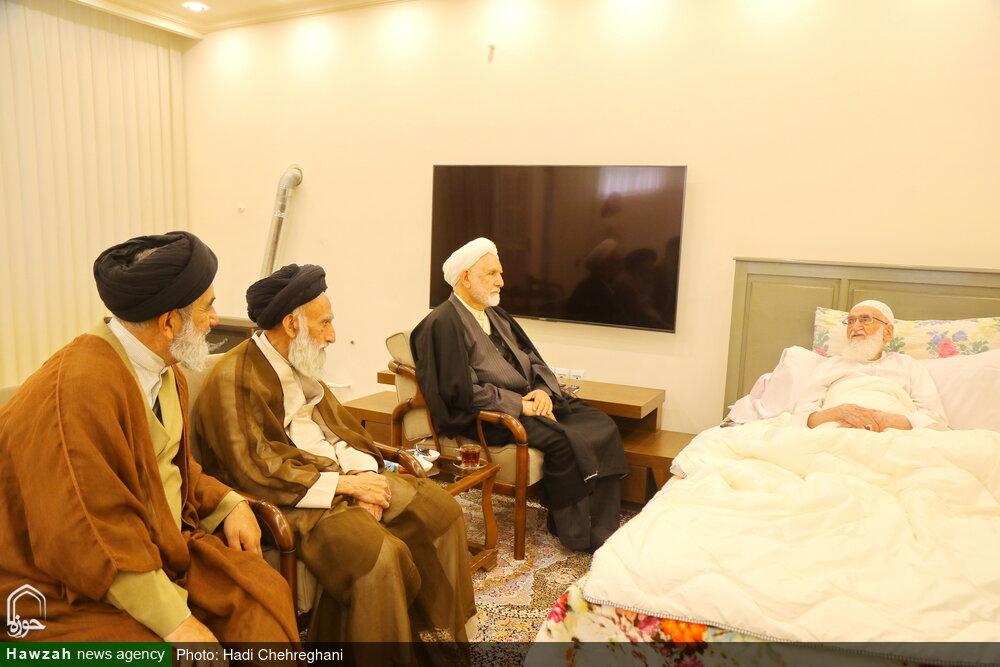 عیادت مسئولان حوزوی همدان از آیت الله العظمی نوری همدانی