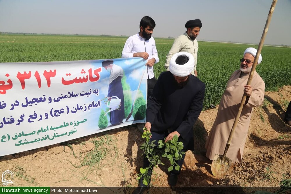 کاشت ۳۶٠ نهال مثمر توسط طلاب و اساتید اندیمشک +عکس