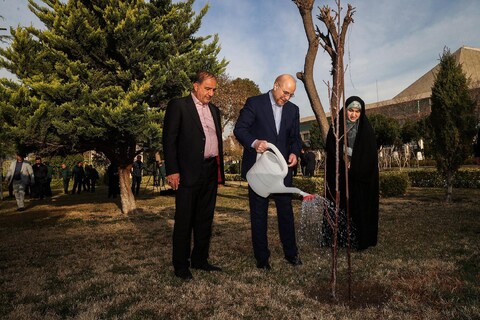 تصاویر/ غرس یک اصله نهال توسط رئیس مجلس شورای اسلامی در روز درختکاری