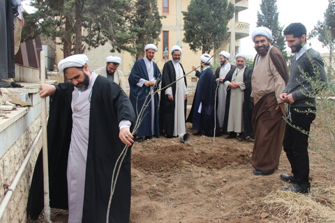 تصاویر/ مراسم درختکاری در مرکز مدیریت حوزه علمیه قزوین