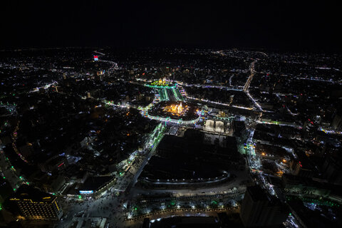 تصاویر هوایی از حرم امام حسین(ع) و حضرت عباس (ع) در شب نیمه شعبان