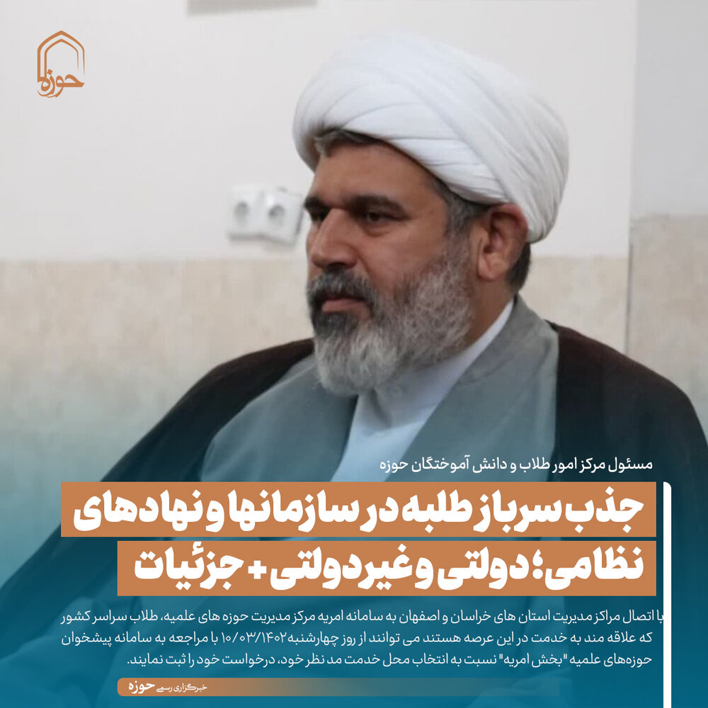 عکس نوشت| جذب سرباز طلبه در سازمانها و نهادهای نظامی؛ دولتی و غیردولتی