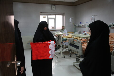 تصاویر/ پرچم متبرک امام حسین (ع) بر بالین بیماران قمی