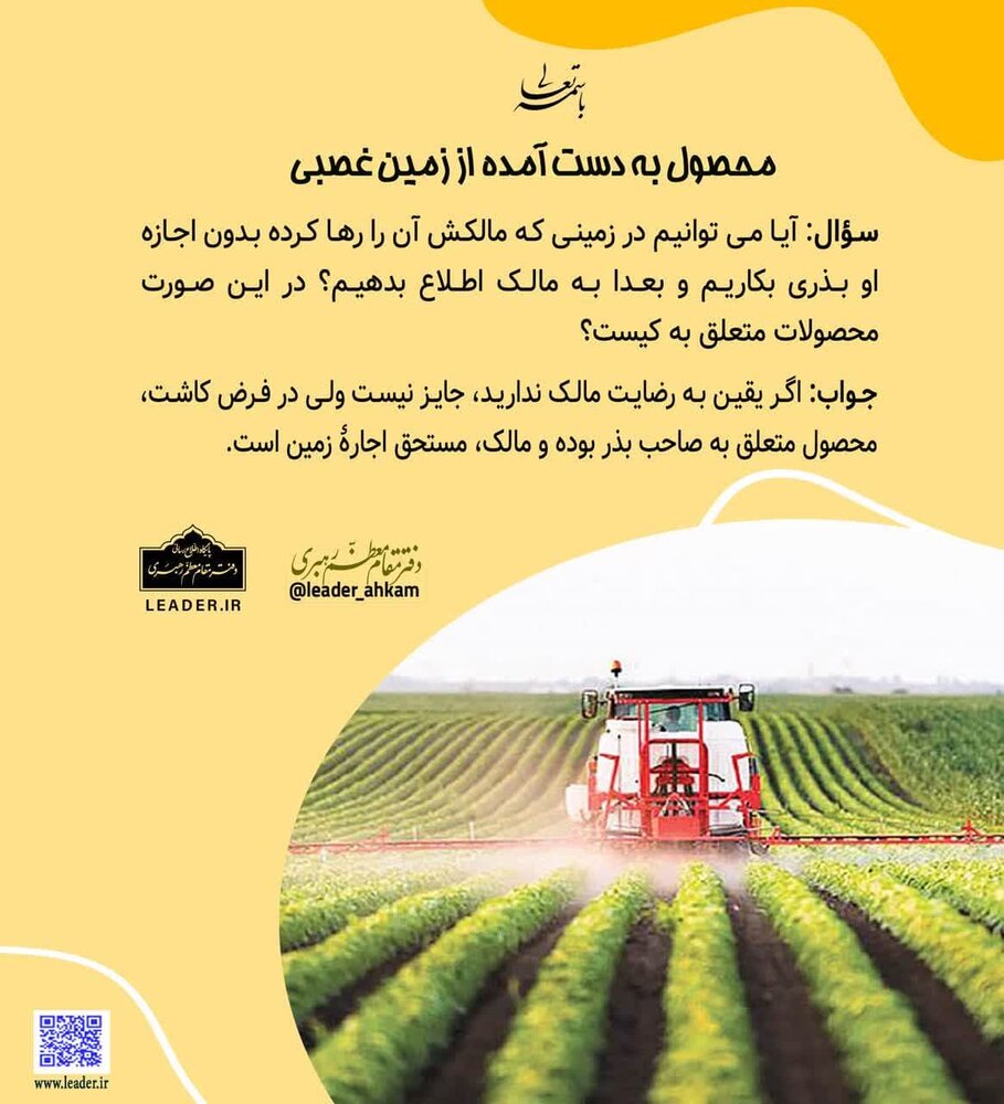 احکام شرعی | محصول به دست آمده از زمین غصبی