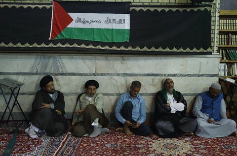 تصاویر/ تجمع اعتراضی طلاب مدرسه حجتیه به جنایت اسرائیل
