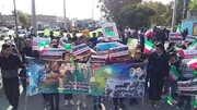 فیلم| حضور دانش آموزان شهر «دزج» در راهپیمایی ۱۳ آبان