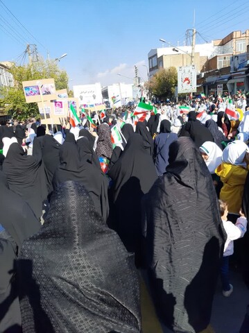 تجمع و راهپیمایی طلاب حوزه علمیه خواهران و برادران شهرستان مرند در حمایت از کودکان مظلوم غزه