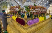 أكاليل الورد تزين مرقد أبي الفضل العباس بذكرى ولادة العقيلة زينب (عليها السلام) + الصور