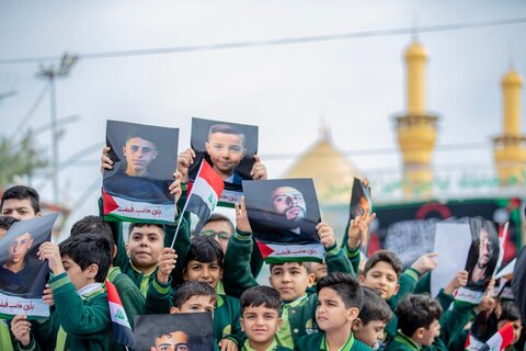 تجمع همبستگی کودکان عراقی با کودکان غزه در جوار حرم امام حسین (ع)