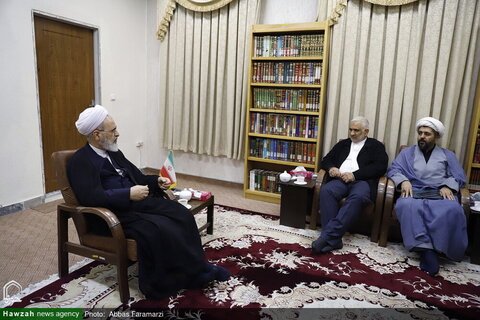 بالصور/ أمين عام المؤتمر الدولي لدعم انتفاضة فلسطين في مجلس الشورى الإسلامي مع آية الله الأعرافي بمدينة قم