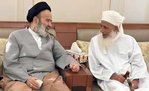 حجت الاسلام والمسلمین سید ابوالحسن نواب رئیس دانشگاه ادیان و مذاهب در دیدار با خلیلی مفتی اعظم