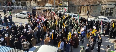 تجمع مردم نورآباد علیه صهیونیست‌ها در پی شهادت سردار موسوی