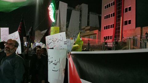 بالصور/ وقفة احتجاجية أمام مكتب ممثلية الأمم المتحدة لإدانة جرائم الاحتلال في مدينة مشهد المقدسة