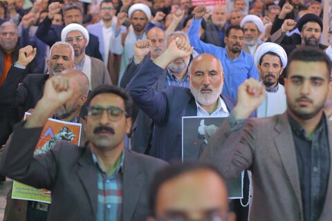 اجتماع مردمی محکومیت جنایات رژیم غاصب صهیونیستی در مسجد امام حسین (ع) بیرجند