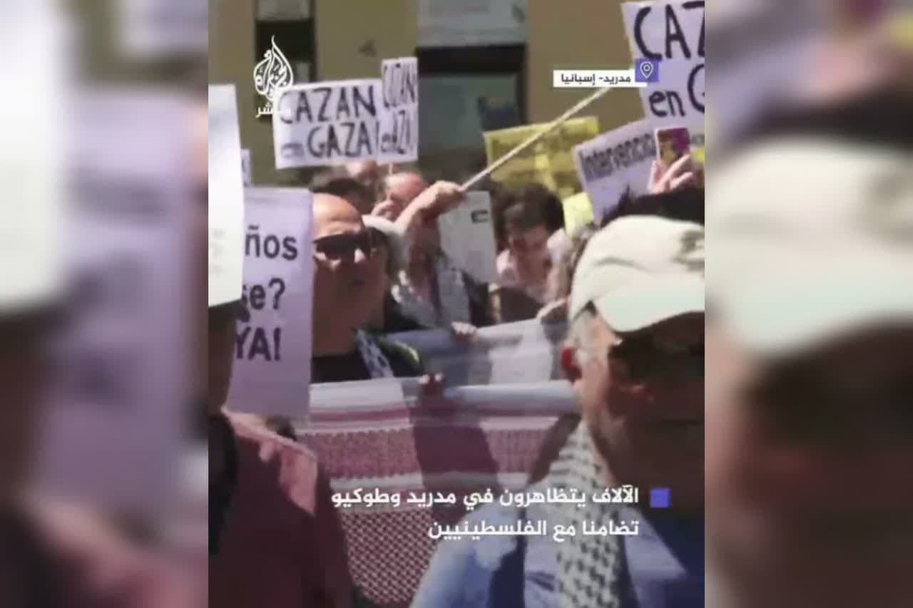 بالفيديو/  الآلاف يتظاهرون في شوارع مدريد وطوكيو تضامنًا مع غزة مطالبين بوقف إطلاق النار