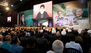 بالصور/ الاحتفال التكريمي الذي أقامه حزب الله للشهداء الأبرار الرئيس الإيراني ورفاقه