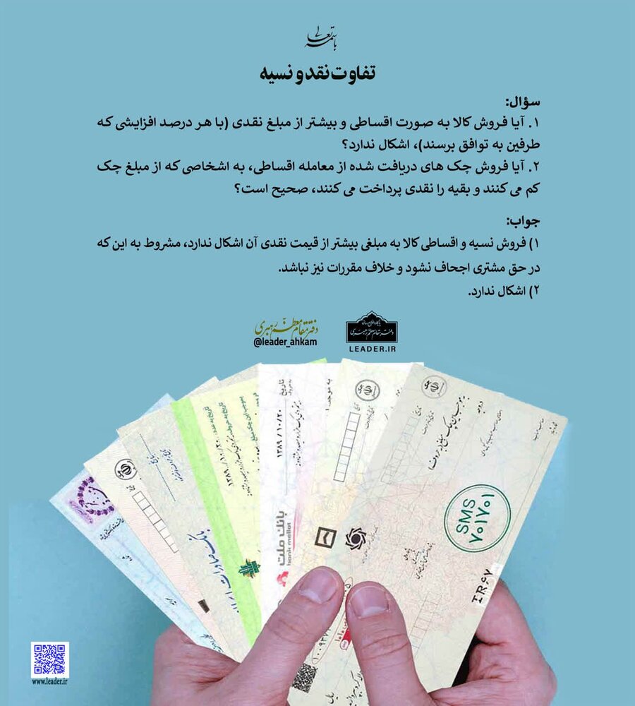 نظر آیت الله خامنه ای درباره فروش چک و فروش کالا به صورت اقساطی