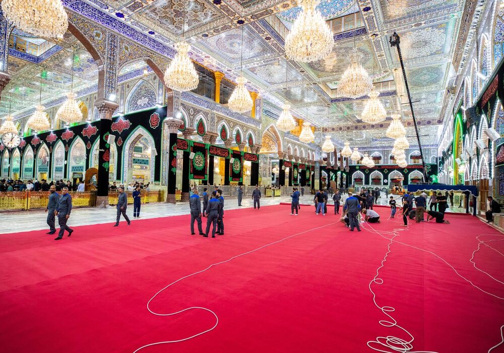 Imam Hussain's (PBUH) Holy Shrine Adorned with Red Carpets