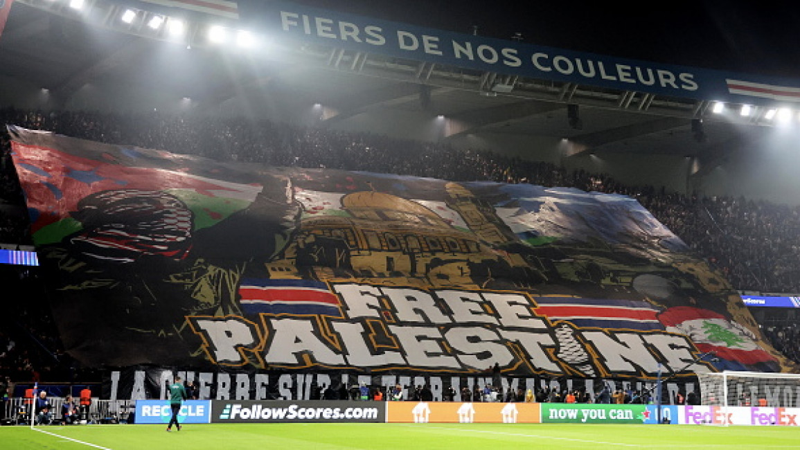 Paris Saint-Germain fans unfurl 'Free Palestine' banner at match