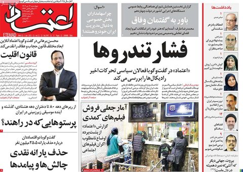 صفحه اول روزنامه‌های چهارشنبه 12 دی ماه