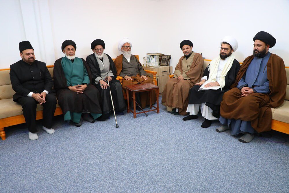 آیت اللہ سید شمیم الحسن کی سربراہی میں انجمن غلامان سیدہ زینبؑ لکھنؤ کے وفد کی آیت اللہ العظمیٰ بشیر حسین نجفی سے ملاقات