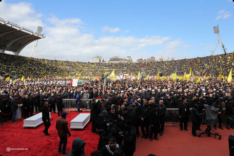 تصاویر/ مراسم تشییع مجاهد کبیر شهید سیدحسن نصرالله و شهید سیدهاشم صفی‌الدین